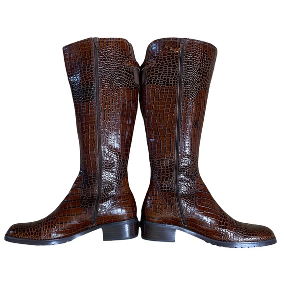 Franco Sarto L-Tribute Brown Leather Crocodile Embossed Tall Boots Women's Sz 8 - Picture 6 of 12